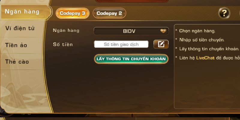 Thanh toán tiền nạp 1Winclub qua ngân hàng