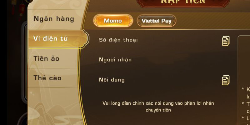 Nạp tiền vào tài khoản cá cược qua ví điện tử