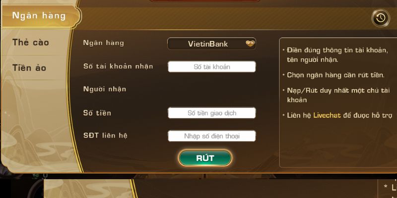 Rút thưởng về túi qua tài khoản ngân hàng