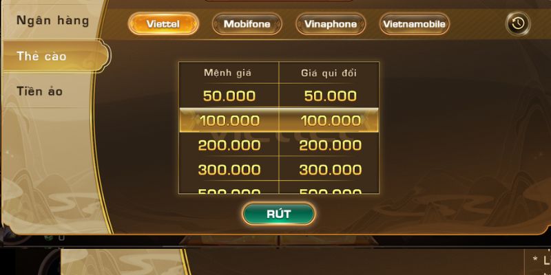 Rút tiền 1Winclub về qua thẻ cào